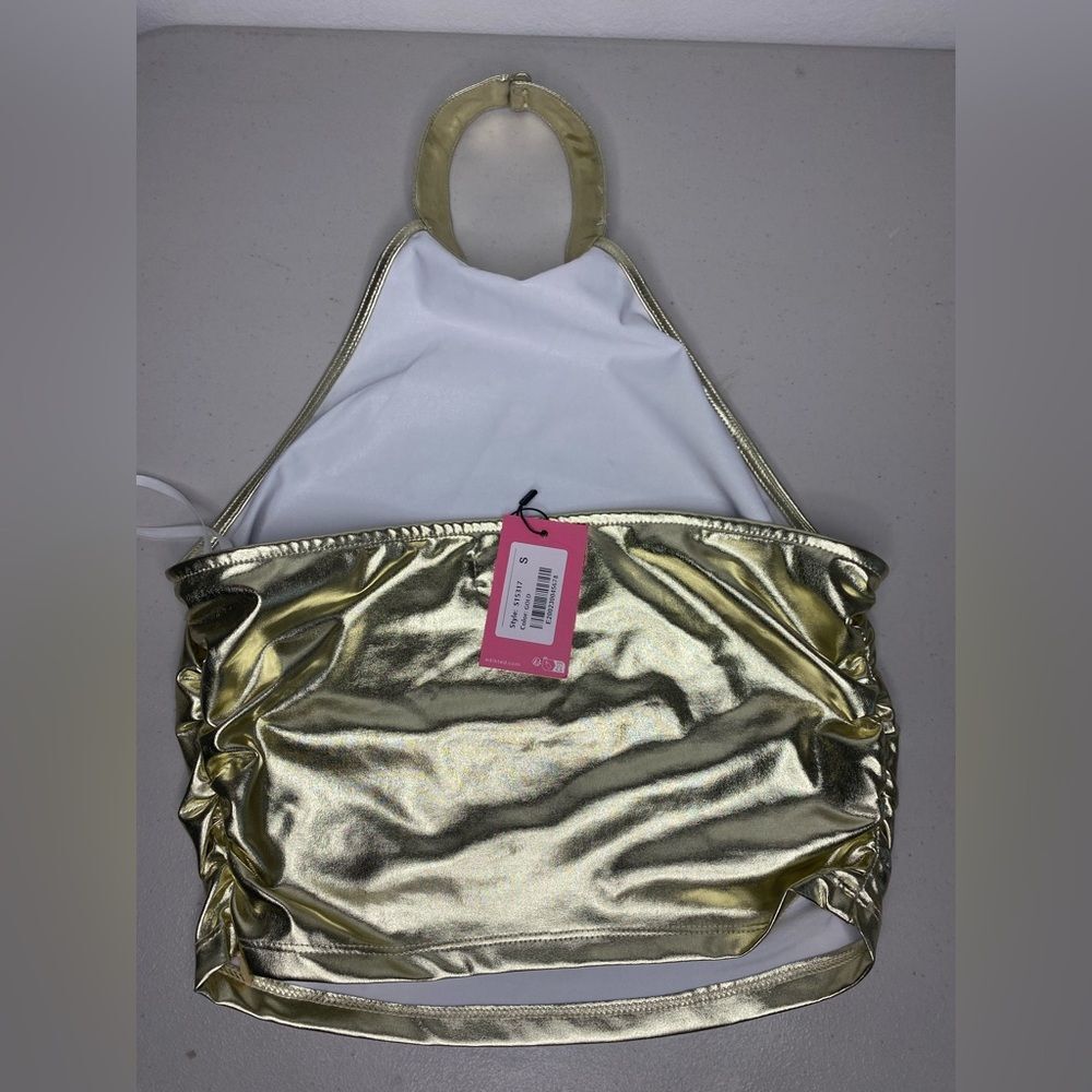 NWT Karter Metallic Gold Halter Neck Top Size Small Shiny Dressy - Picture 5 of 5